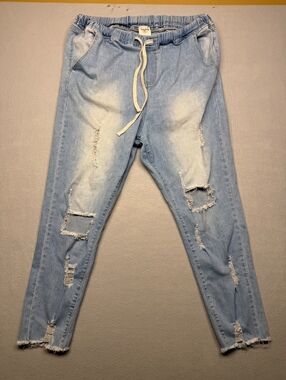 Hayden Distressed Denim Jogger Pants Women's 1XL Light Blue